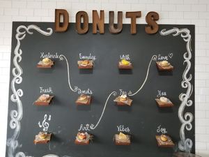 Display of vegan and non vegan donuts at Kudough's Donuts in San Juan