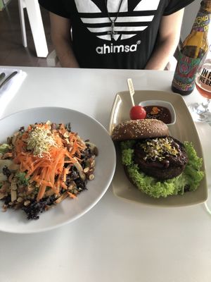 Burger and salad yum!  at Vegessence in Belgrade