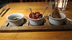bread, oil, olives, sundried tomatos at The Midway in Stockport