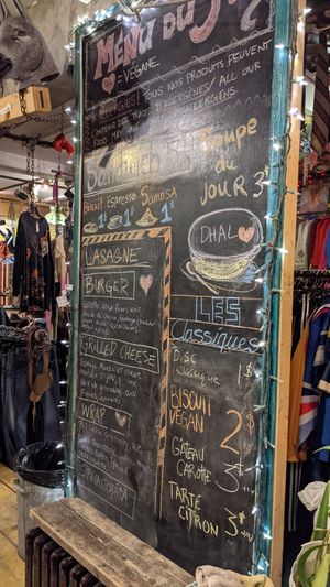 Veg menu with vegan items indicated with a heart ❤️ at Eva B Bistro & Bar in Montreal