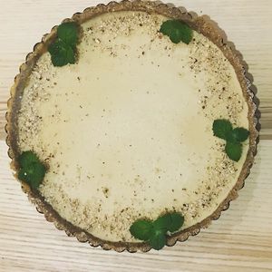 Something sweet...Lemon curd and cashew in a hazelnut, date and seed tart shell  at Plants and Knives in Preston