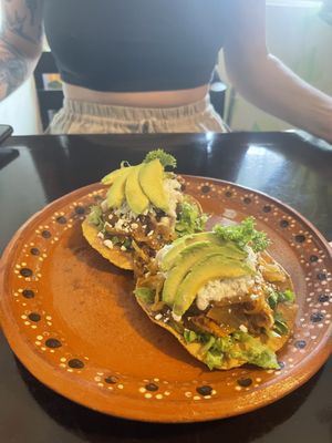 Tinga tostadas   at La Casa de las Mayoras in Cancun