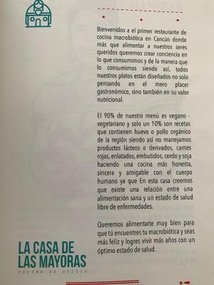 Menu  at La Casa de las Mayoras in Cancun