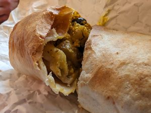Vegan breakfast burrito at Story and Soil Coffee in Hartford