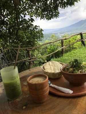 Smoothie with vegan protein, mushroom latte, avocado ceviche  at Earth Lodge in Antigua