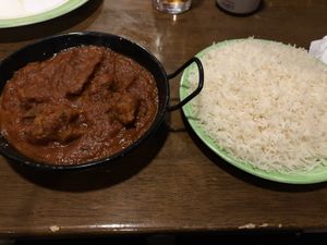 Vegan “lamb” Vindaloo and Boiled Rice  at Parkfield Central in Wolverhampton