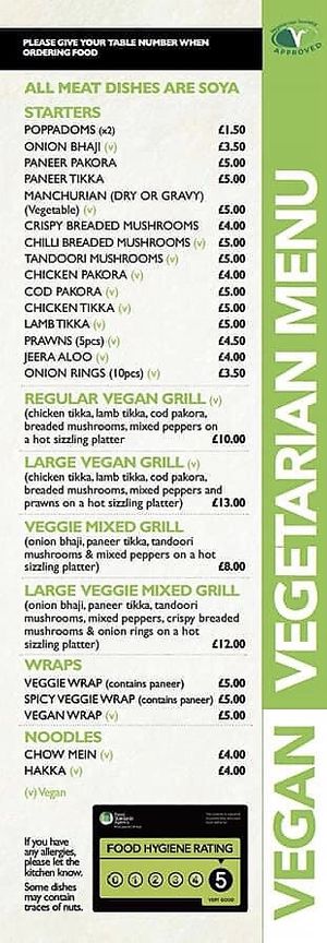 Vegan / Veggie Menu 1 at Parkfield Central in Wolverhampton
