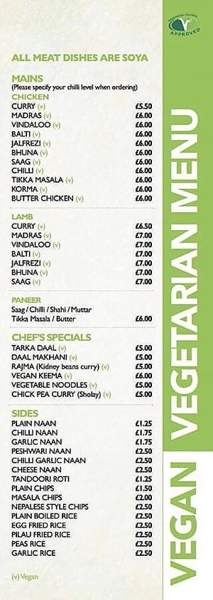 Vegan / Veggie Menu 2 at Parkfield Central in Wolverhampton