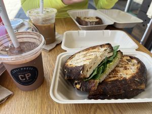 Chocolate haze smoothie and tofu sandwich   at Cali Press in Coogee