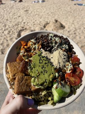 Macro bowl with tofu   at Cali Press in Coogee