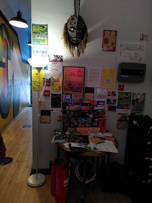 Information area at The Glad Cafe in Glasgow