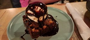 Brownie and ice cream at The Glad Cafe in Glasgow