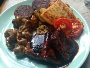 Added the special tofu to the Big vegan fry up (comes with a slice of toasted sourdough). So delicious! at The Glad Cafe in Glasgow
