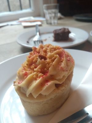 Vegan Peanut friand and vegan maple brownie at The Glad Cafe in Glasgow