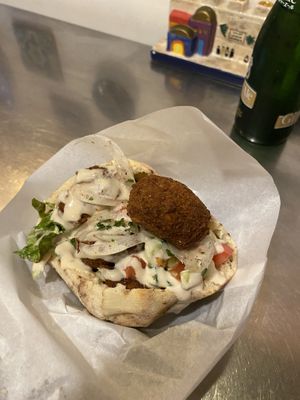 half pita vegan falafel (but as you can tell it’s more like a snack size rather than whole meal size!)  at Falafel Sababa in Osaka