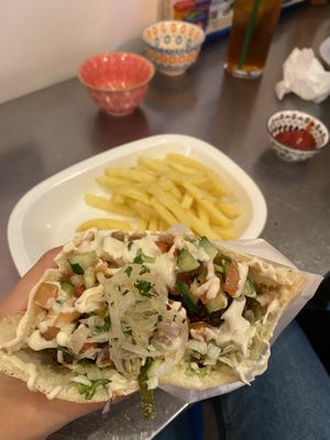 Falafel in pita with chips at Falafel Sababa in Osaka