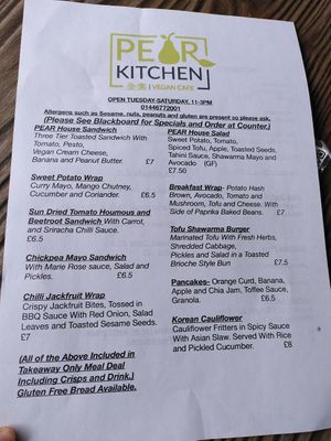 Menu (October 2021) at Pear Kitchen in Cowbridge