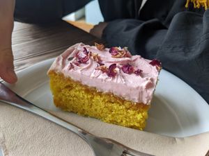Rose and Tumeric Cake at Pear Kitchen in Cowbridge