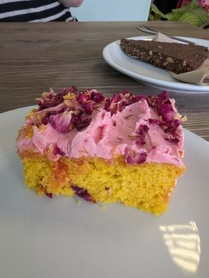 Rose and turmeric cake at Pear Kitchen in Cowbridge