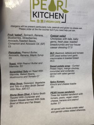 Menu as of 6/4/2019 at Pear Kitchen in Cowbridge