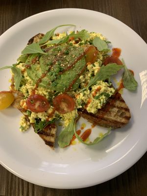 Avocado and scrambled tofu on homemade sourdough at Pear Kitchen in Cowbridge