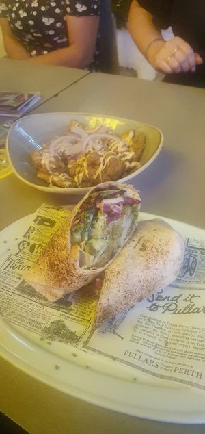 Falafel Gyro (ask for vegan sauce) and Crispy tandoori fritters at Dedos in Tenerife