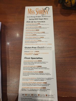 Separate vegan menu at Miss Shirley's in Annapolis