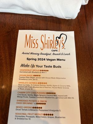 Vegan menu  at Miss Shirley's in Annapolis