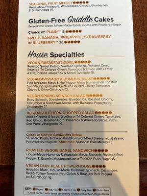 Vegan menu  at Miss Shirley's in Annapolis