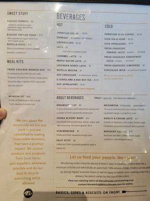 Menu at Biscuit Head in Asheville