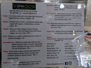 Menu at Veegos in Houston