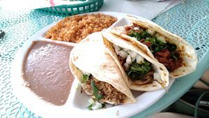Taco plate - $11.50. Pictured is 1 pastor & 2 jackfruit at Veegos in Houston