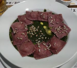 Ricotta ravioli with pesto at De/Raiz Cocina Café - Calle 106 in Bogota