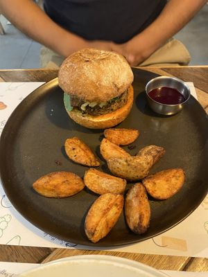 Vegan burger  at De/Raiz Cocina Café - Calle 106 in Bogota