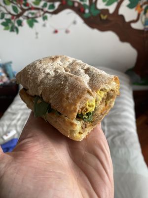 Sandwich with pumpkin and mushroomms  at De/Raiz Cocina Café - Calle 106 in Bogota