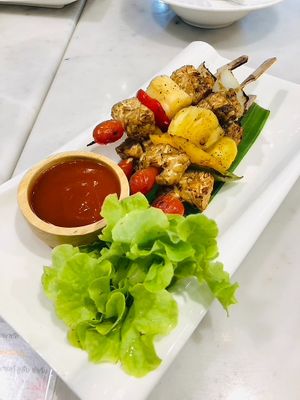 Barbecued tempeh - nice! at Tonklar Facai - Chula in Bangkok