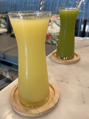 Two of their healthy juices. Super tasty  at Tonklar Facai - Chula in Bangkok