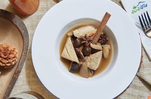 Five-Spice Vegan Soup.
Very creative dish indeed!
This soup made from young coconut water together with monk fruit. Monk fruit is more sweet than sugar 300 times without calories at Tonklar Facai - Chula in Bangkok