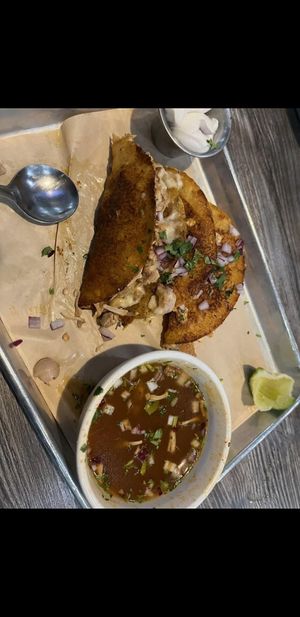 You get 4 jackfruit tacos with birra dip at Collision Brewing Company and Restaurant in Longmont