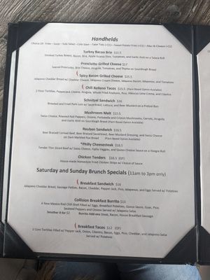 Menu at Collision Brewing Company and Restaurant in Longmont