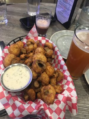 Battered Mushrooms with vegan Horseradish Sauce at Collision Brewing Company and Restaurant in Longmont