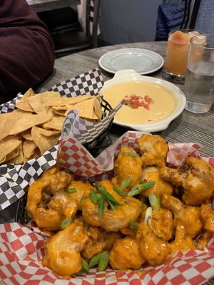 Vegan queso and Bang-in Cauliflower! at Collision Brewing Company and Restaurant in Longmont