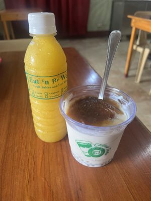 Taro dessert and passion fruit juice   at Eat 'n Be Well in Batangas