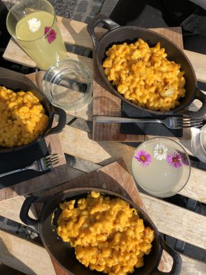 mac and cheese, ginger lemonade  at Veganika in Ljubljana