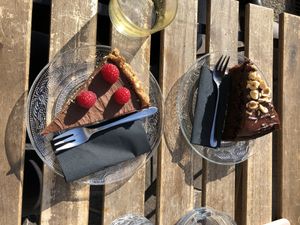 chocolate pie, banana and chocolate cake at Veganika in Ljubljana