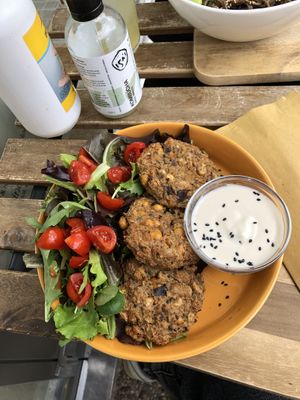 chickpea patties at Veganika in Ljubljana