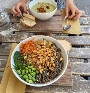 salad bowl soba 103 and daily soup :)) at Veganika in Ljubljana