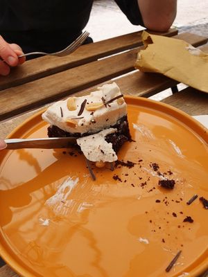 Banana chokolate cake with peanuts at Veganika in Ljubljana