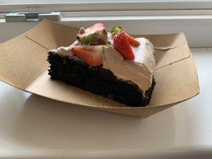 Banana choc cake at Veganika in Ljubljana