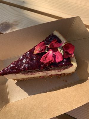 Cheesecake with berries at Veganika in Ljubljana
